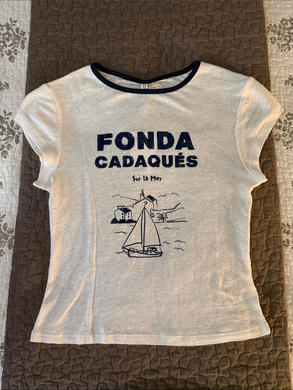 H&M White Tee with Navy Sailboat Graphic